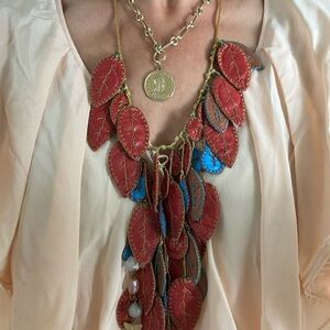 Vintage Lee Angel Leather feather necklace
